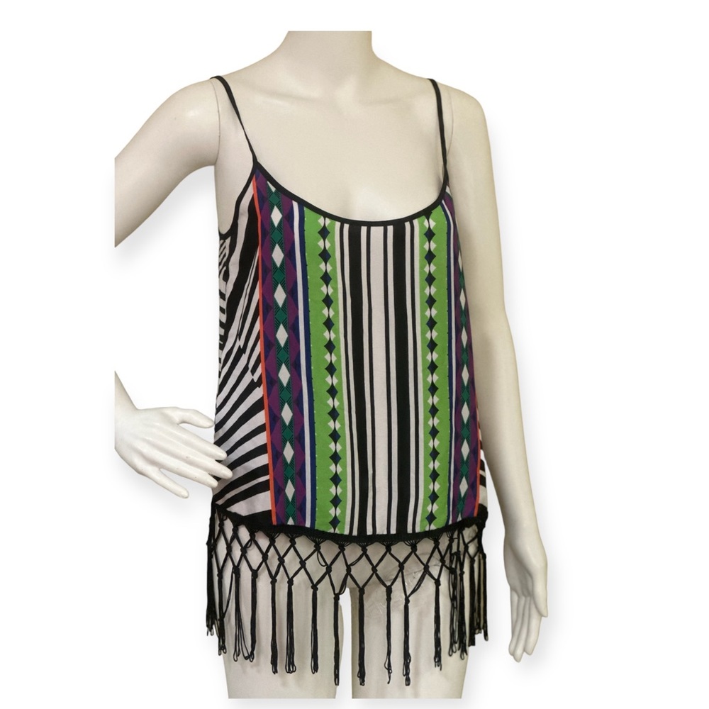 Bisou Bisou Womens Cropped Top Fringe Multicolored Stripes